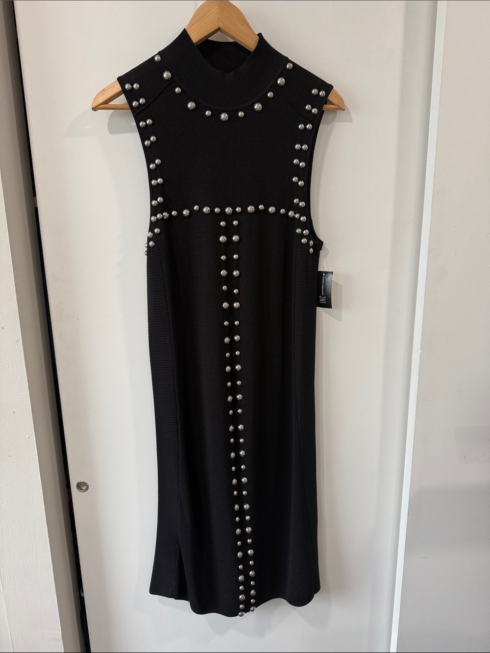 INC International Concepts Black Sleeveless Midi Dress with Silver Studs